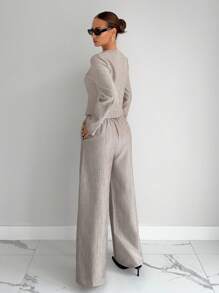 Siren Gaze 2 pièces Ensemble blouse asymétrique et pantalon pour femmes, tenue de bureau élégante, tenue d'enseignante femme, costume décontracté professionnel 2 pièces pour femmes - Nude - Voir 2