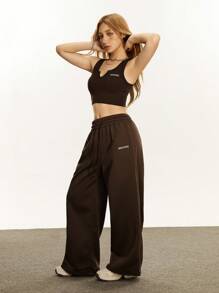 Rina Fox 2 件套休闲时尚图案印花短背心和运动裤套装 - 咖啡棕 - 查看 5