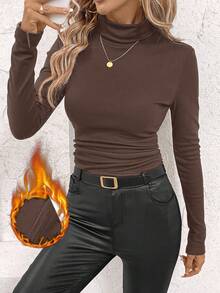 SHEIN Clasi Damska ciepła koszulka z aksamitu z marszczeniami i stójką, ściągaczem w pasie