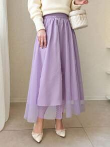 FRIFUL Women's Solid Color Skirt For Summer - Mauve Purple - View 2