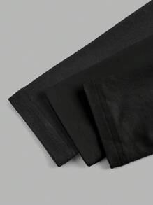 SHEIN EZwear Bộ 3 áo thun tay dài bó sát cổ chữ U màu đen, thích hợp cho mùa thu/đông - Nhiều màu - Xem 3
