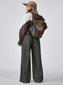 Pantalones vaqueros de pierna ancha con cintura con cordón y bolsillos para mujer, pantalones para exteriores para senderismo, protección solar, ligeros y de secado rápido con bolsillos para senderismo - Verde militar - Ver 2