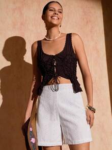 Bóhologie Women Eyelet Embroidery And Zipper Detailed Shorts - White - View 5