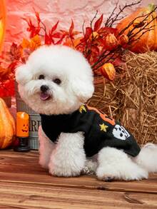 PETSIN 1pc Halloween Black Funny Cute Ghost Face Cat Dog Comfortable Sweater