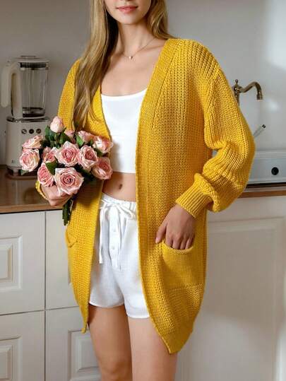 Cloudara Women Cardigan Yellow With Pocket Casual Yellow Cardigan Yellow Sweater Yellow Outfit For Women Yellow Cover Up Breakfast Outfits For Women Old Money Style Women  Cute Tops Women Teacher Outfits For Women Fall Women Clothes,Long Cardigans Woman,Petite Cardigans,Cardigans