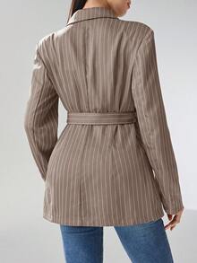 Heiryn Women Solid Color Lapel Long Sleeve Side Knot Blazer Back To School In Fall/Winter - Khaki - View 5