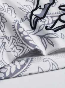 ROMWE MEN Street Life 男士夏季时尚骷髅手印花抽绳腰部双腰带短裤 - 彩色 - 查看 6