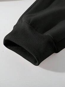 Manfinity EMRG Men's Letter Print Long Sleeve Drawstring Hoodie And Sweatpants Casual 2 Pieces Set , Fall Clothes Winter - Black - View 7