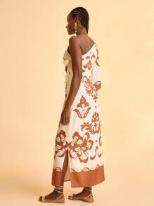 CAJUNI 女式波西米亚度假细肩带镂空收腰A字印花连衣裙 - 彩色 - 查看 2