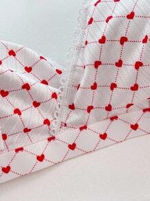 PetitDoll 2 piezas Conjunto de lencería con estampado de corazón para mujer - Rojo y blanco - Ver 3