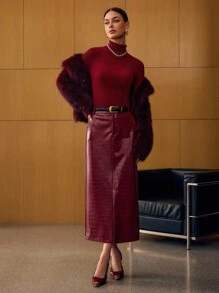 MOTF PREMIUM PU LEATHER SPLIT SKIRT FOR AUTUMN & WINTER