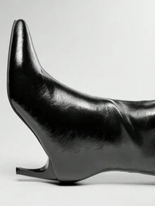 SHUZIA Y2K Women's Perfectly Pointed Toe, Vintage-Inspired Seaming & Side Zipper Premium Oil-Finished PU Black Kitten Heel Tall Boots–Elegant, Chic & Easy To Wear For Christmas - Black - View 6