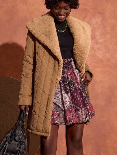 Bóhologie Brown Color Short Fluffy Fur Collar Quilted Lined Cinched Waist Parka Coat, Women's Padded Outerwear, Teddy Bear Pocket, Belted Plus Size Winter Clothes Plus Size Fall Clothing Plus Size Coats For Women Plus Size Quilted Coat Plus Size Sherpa Coat Plus Size Winter Coat Plus Size Fall Coat Plus Size Outerwear Plus Size Puffer Coat Streetwear Plus Size 70s Outfit Plus Size