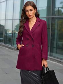 SHEIN Clasi Abrigo cruzado de doble botonadura con cuello de solapa, adecuado para el uso diario - Rojo violeta - Ver 7