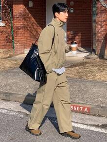 DAZY 纯色卡其色解构设计实用风格男士夹克套装，秋季