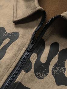 Manfinity Homme 字母印花男士成熟休闲夹克和外套男士图案夹克字母男士夹克男士摩卡飞行员夹克男士绒面革夹克男士拉链夹克，秋季 - 卡其色 - 查看 8