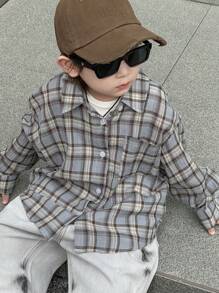 Dazy Kids 秋季幼儿男童宽松休闲格子衬衫