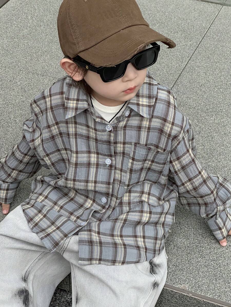 Dazy Kids 秋季幼儿男童宽松休闲格子衬衫