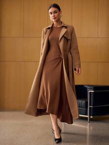 MOTF PREMIUM DOUBLE BREASTED BELTED TRENCH COAT - Rust Brown - View 6