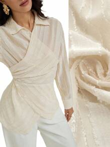 Modelyn Elegante, asymmetrische Bluse aus Jacquard-Stoff für Damen, modische, lässige und elegante Herbstkleidung für Damen. Herbstoberteile, Damenhemden, Damenkorsett-Oberteile, modische Hemden mit Taillenbesatz für den Arbeits- und Schulanfang, Party-, Geburtstags- und Abendhemden, Herbstpullover für Damen, Halloweenkostüme und kleidähnliche Korsett-Oberteile, perfekt für Mütter. - Weiss - Übersicht 4