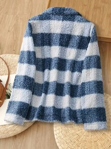 Rusticease Women's Plaid Contrast Color Long Sleeve Single-Breasted Casual Versatile Country Fall Winter New Year Coat - Multicolor - View 2