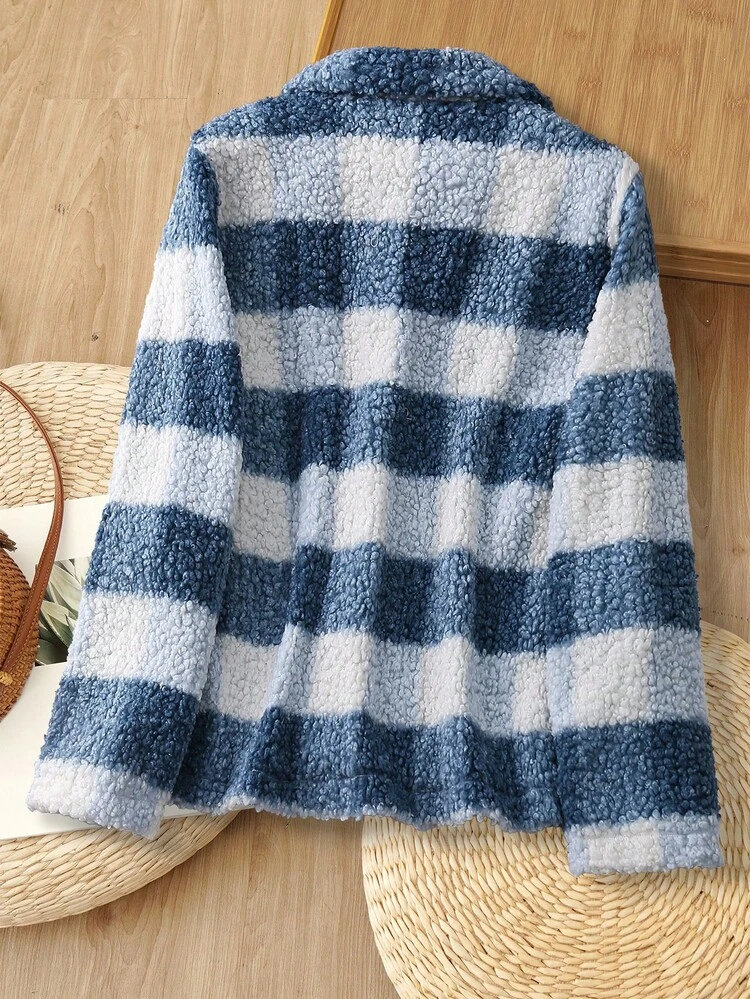 Women's Plaid Contrast Color Long Sleeve Single-Breasted Casual Versatile Country Fall Winter New Year Coat