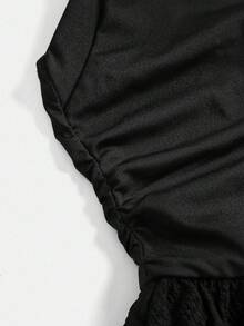 Girlism Váy cổ yếm xếp tầng bèo nhún trơn màu dành cho bé gái tuổi teen - màu đen - Xem 3