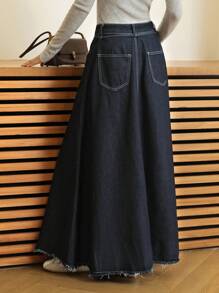 K-Vae Women's Fall Casual Long Blue Denim Skirt,Puerto Rico Clothes,Office Women Outfits,Valentines Women Clothes,Jeans Skirt,Cowgirl Women Outfits,Renaissance Skirt,Work Skirt