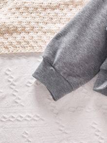 2 件套 Tween 女童秋冬羊毛拼布连帽夹克和运动裤套装，休闲百搭日常拉链装 - 深灰色 - 查看 3