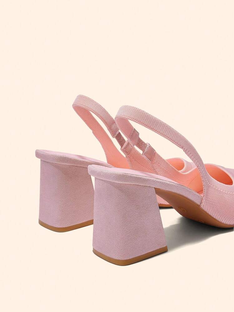 CUCCOO BASICS Women's Fashion Fabric Backstrap Chunky Heel Pointed Toe PU Leather Commuting Slingback Shoes, Suitable For Dates, Parties, And Vacations For Christmas Spring Shoes