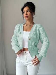 Elenzga 女士柔粉色蝴蝶结开衫 - 薄荷綠 - 查看 6