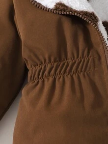 SHEIN 2 chiếc/gói Áo khoác dài có thể đảo ngược cho bé gái mùa thu/đông, đa năng, thường ngày, trang trí hình trái tim bằng vải lông cừu dày - màu nâu - Xem 5