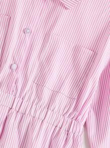 少女条纹衬衫裙，优雅休闲，春秋季 - 粉色 - 查看 4