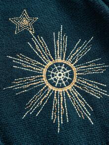 ROMWE Hippie Women's Mysterious Date Witch Style Sun & Moon Embroidery Cardigan Sweater