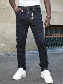 ROMWE MEN Street Life 男士闪亮钻石口袋休闲紧身牛仔裤