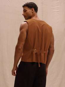Musero V Neck Cropped Boxy Fit Waistcoat Spring Summer Streetstyle Holiday Vacation - Rust Brown - View 3