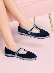 CUCCOO DOLLMOD Giày bệt Mary Jane nhung cổ điển thanh lịch màu xanh navy thoải mái quai chữ T dành cho nữ - Màu xanh hải quân - Xem 4