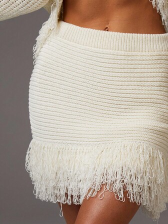 Athîral 女式纯色流苏针织休闲毛衣裙