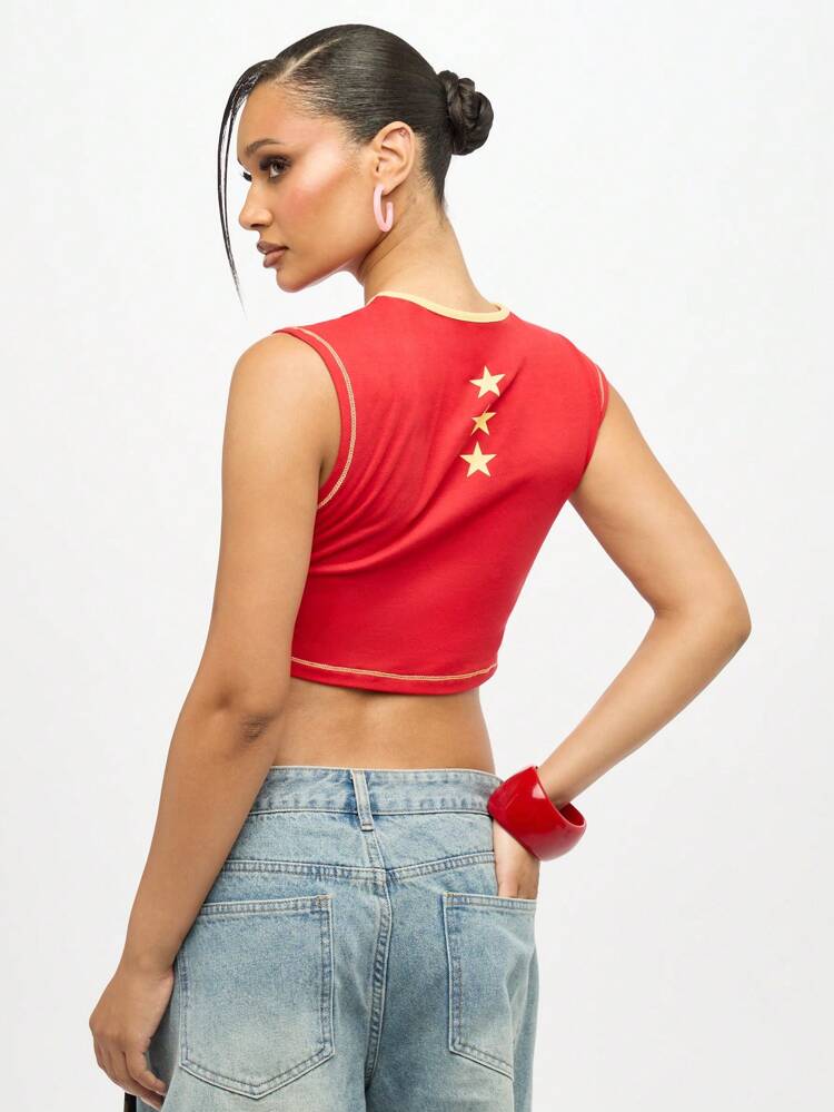 SUMWON WOMEN Maglietta corta rossa con stelle dorate