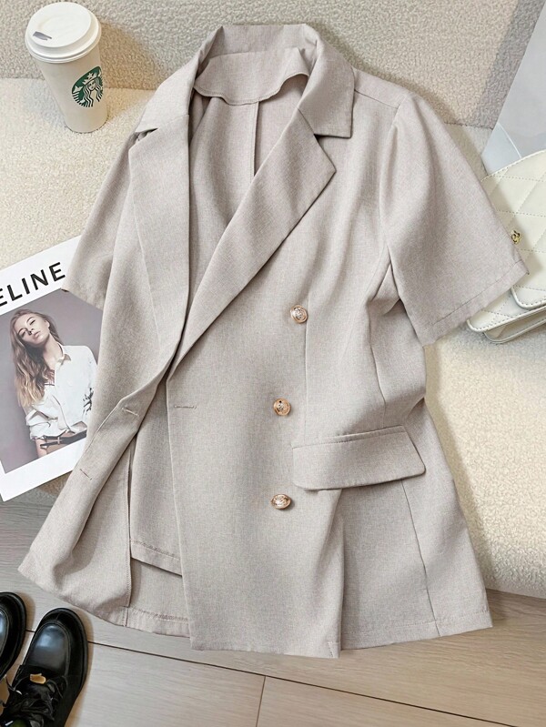 Regalyn Blazer delgado de manga corta con solapa para mujer de talla grande, minimalista y para uso diario