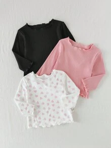 SHEIN 万圣节心形印花女婴上衣，多件装双面变色长袖衬衫，可爱时尚，防紫外线面料，秋季 - 彩色 - 查看 7