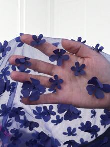 Miaspire Plus Size Summer Elegant 3D Floral Decor Mesh Patchwork Dress, Dress,Flower/Vacation/Spring - Navy Blue - View 7