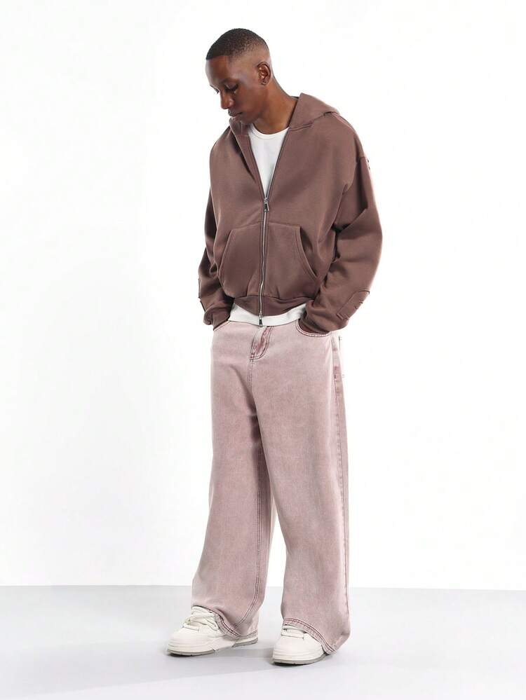 Wide Leg Baggy Denim Pants With Straight Cut