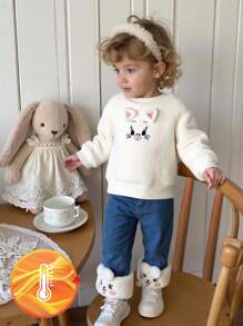 SHEIN Kleinkind Mädchen Plüsch Rundhals Langarm T-Shirt und Hose Set
