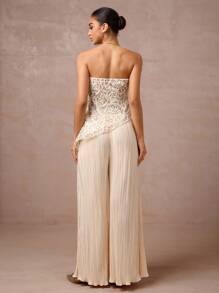 Lumalex 2件套深V领系带袖口长袖修身女式套装 - 白色 - 查看 2