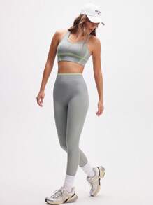 Eassivo Eassivo 女式条纹短款背心和紧身裤运动套装 - 灰色 - 查看 1