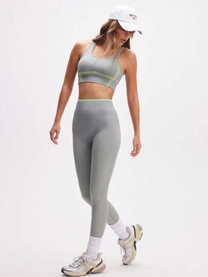 Eassivo Eassivo 女式条纹短款背心和紧身裤运动套装