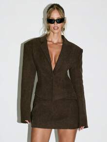 KIZN Women Suede Blazer Dress Single Button Mini Length Slim Fit Deep V Neck Office Wear Fall Winter Formal Wedding Guest Cocktail Party Occasion