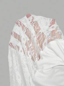 SHEIN MOD 加大码无袖圆领白色拼布纹理连衣裙，优雅通勤和派对，优雅派对连衣裙，女士生日连衣裙，派对， - 白色 - 查看 10