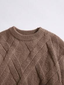Tweenboy 休闲圣诞绿色纹理圆领毛衣，适合冬季、上学和旅行 - 棕色 - 查看 3
